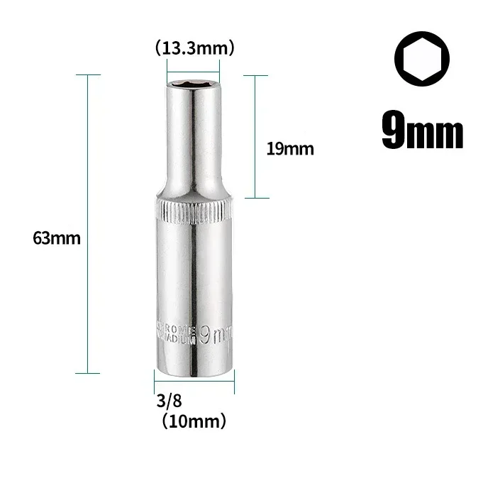 3/8\'\' 8-24mm Deep Socket Adapter Hex Socket Wrench Heads High Torque Spanner Ratchet Socket Wrench For Impact Drivers Tool Parts