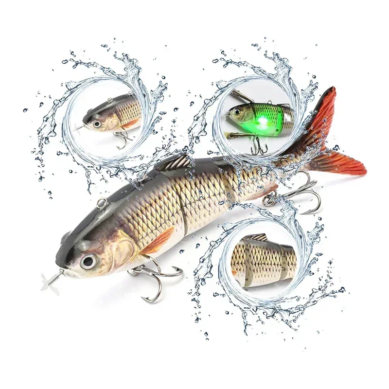 USB Rechargeable Fishing Lure 4-Segement Multi Jointed Swimbait Robotic Swimming Lure for Bass Trout Pike Fishing Bait Hard Lure