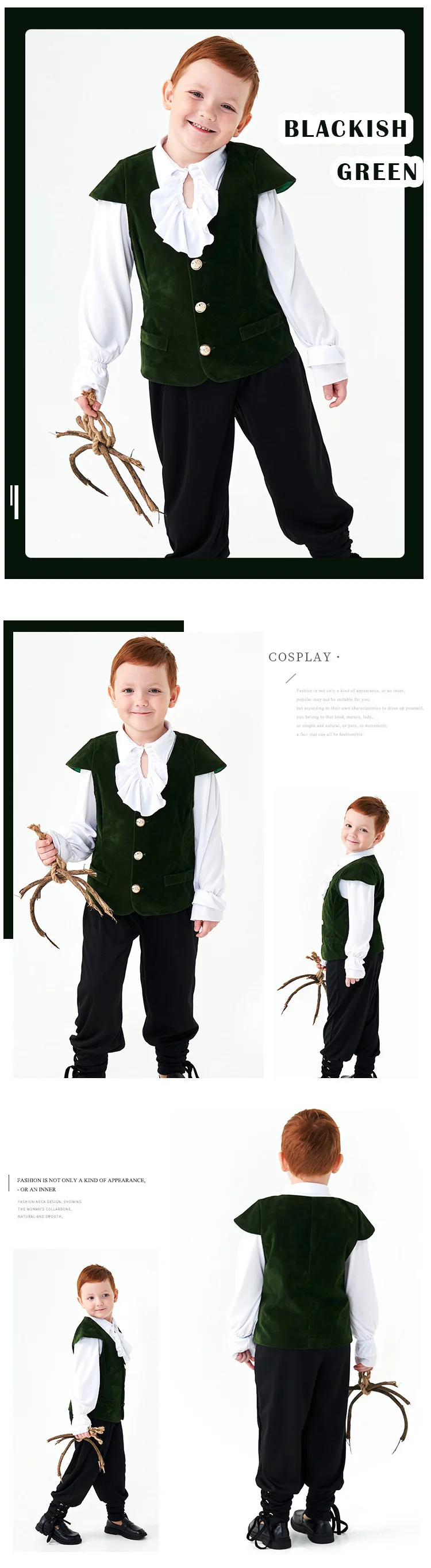 Jungen Vampir Mittelalterlicher Piratenritter 3-teiliges Set Rüschenhemd Weste Hose Halloween Bühnenauftritt Outfits Karnevalssets PS66 – Detail 6