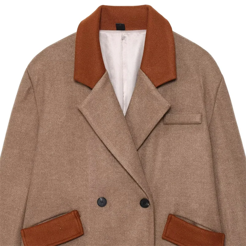KEYANKETIAN 2025秋冬新作 レディース ウールスーツ レトロスタイル パッチワーク装飾 ダブルブレスト ルーズブレザー グレートコート