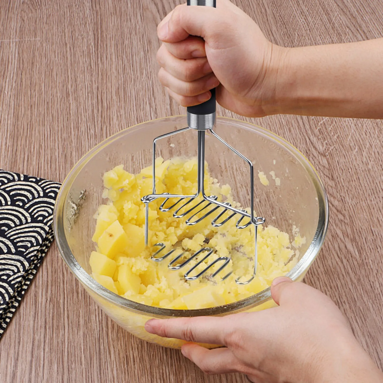 

Stainless Steel Potato Masher Manual Fruit Vegetable Pressure Mud Machine Kitchen Children Food Crusher Complementary Gadget