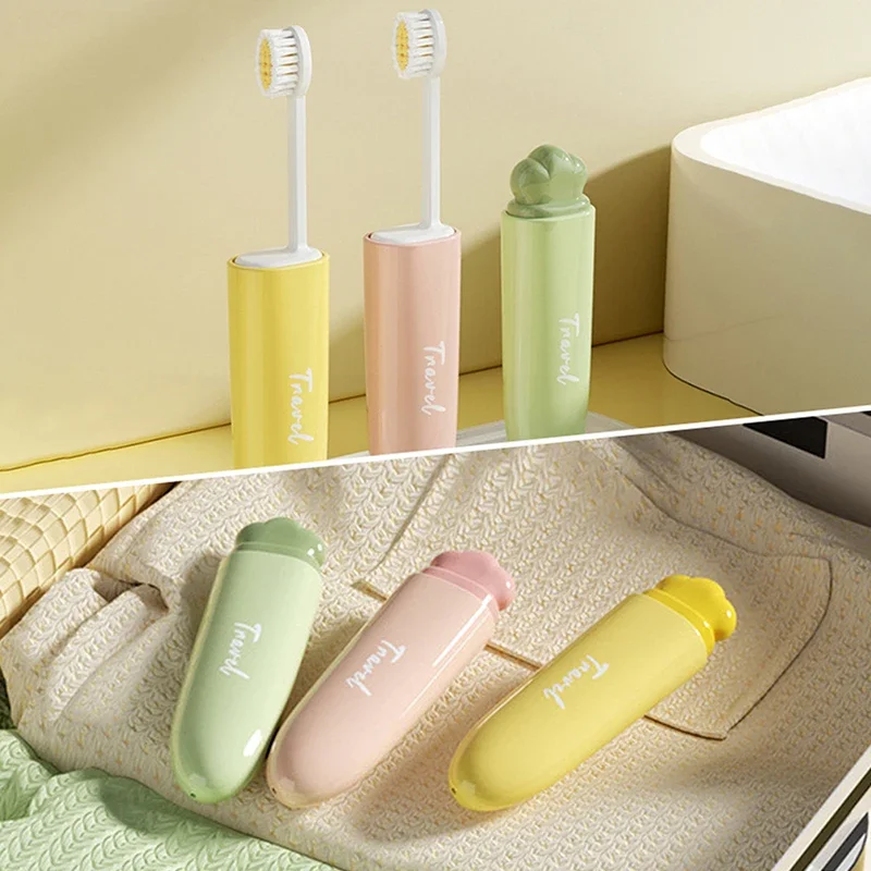 

2 в 1 мини-дорожная зубная щетка складная портативная маленькая зубная щетка компактная мягкая зубная щетка зубная щетка для взрослых