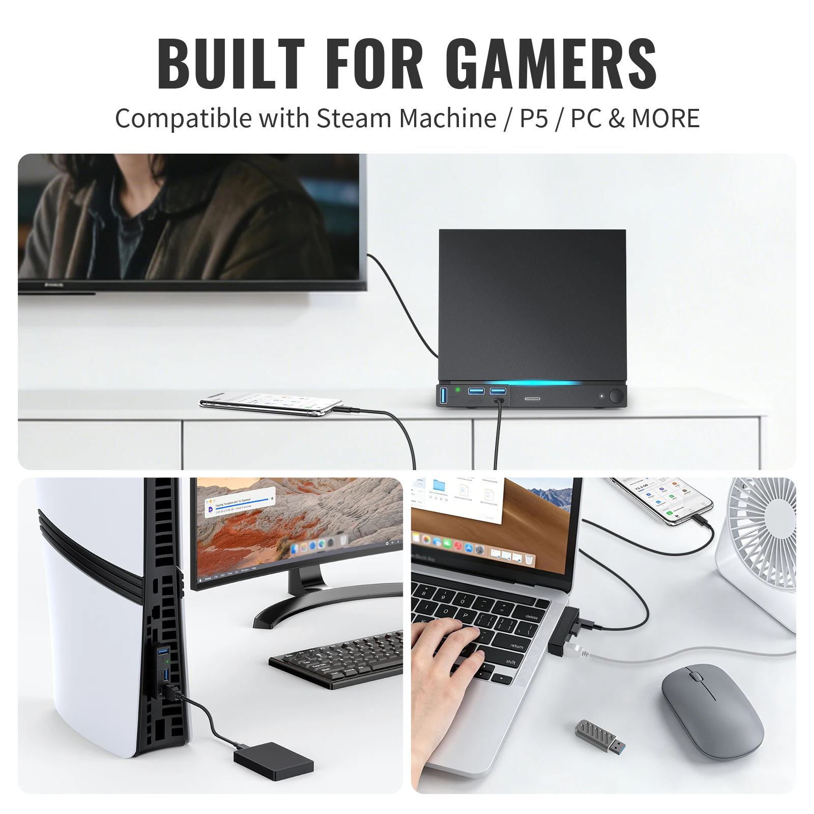 

USB 3.0 Hub 4 Ports 3 USB 3.0 and 1 Type C for Steam Machine PS5 PC Laptop 5Gbps Plug and Play with Pouch