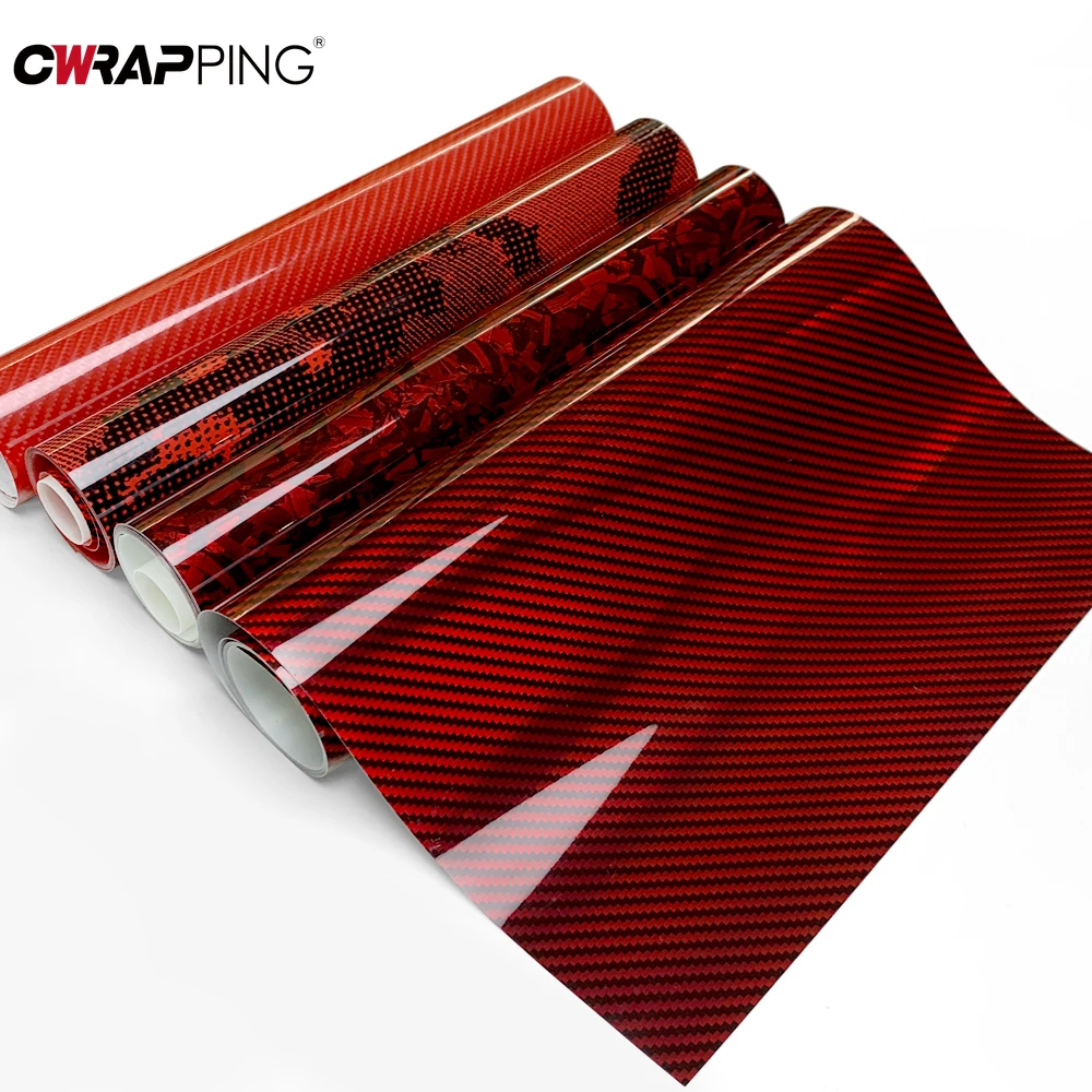 Red Series Car Sticker Vinyl Wrap for Motorcycle Vinyls High Glossy PET Adhesive Vinyl Carbon Fiber Christmas Car Wrapping Film