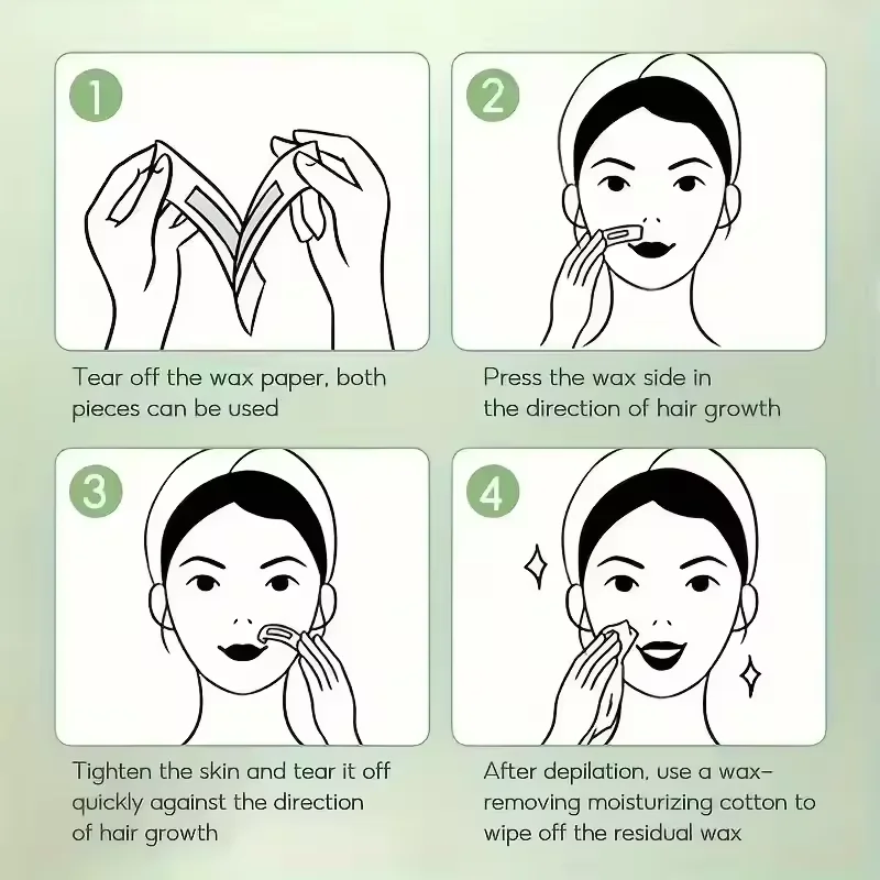 شرائط شمع لإزالة الشعر سريعة وغير مؤلمة، ورق شمع لإزالة الشعر، شرائط شمع باردة للوجه والرقبة والذراع والساق، أدوات تجميل الجسم ﻿