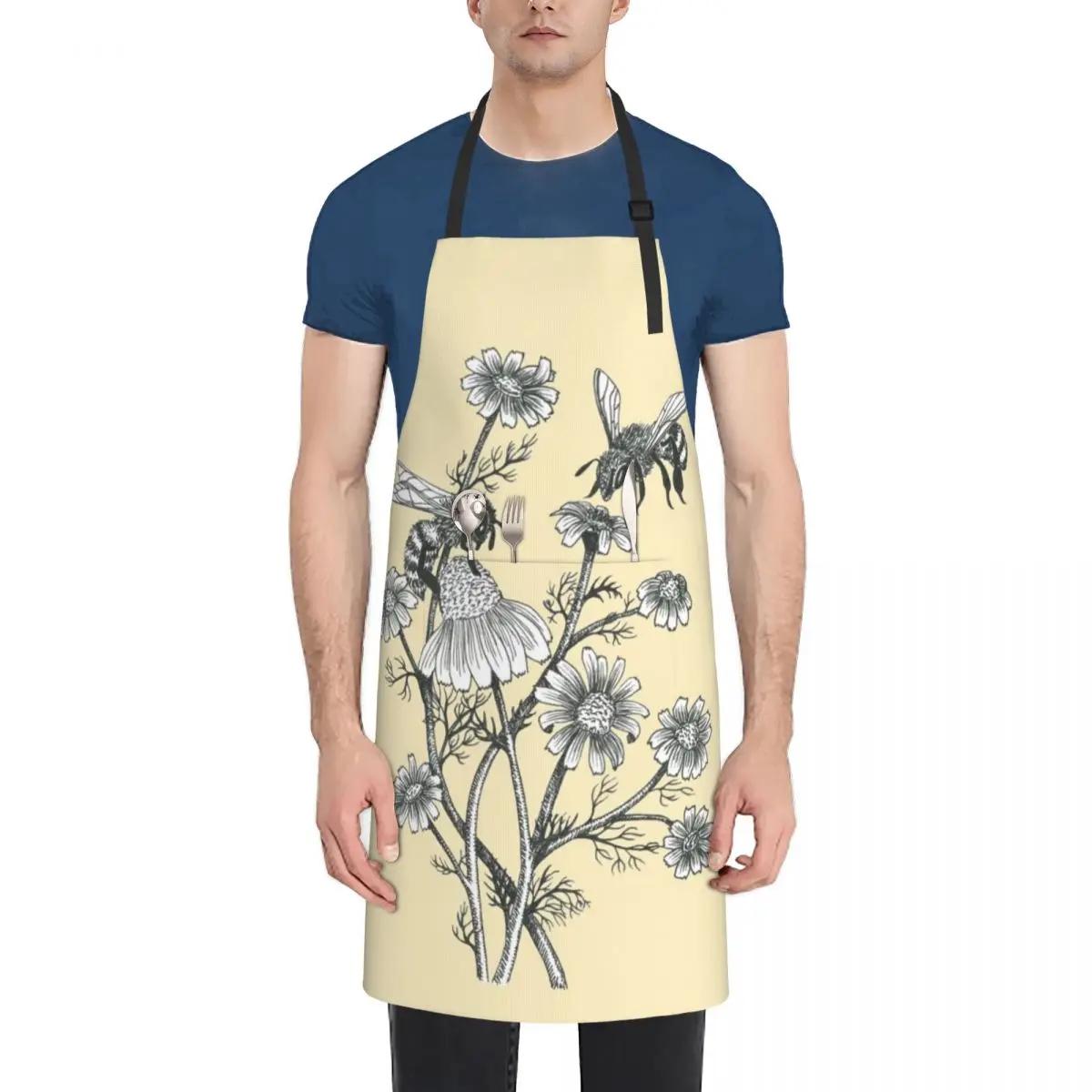 

bees and chamomile on honey background Apron Kitchens Accessories Kitchen Things Apron