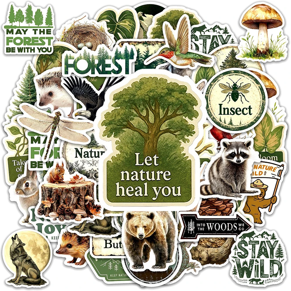 10/30/50pcs Vintage Forest Plant Animal Stickers Cartoon Nature Lover Decals DIY Laptop Scrapbook Phone Graffiti Sticker Packing