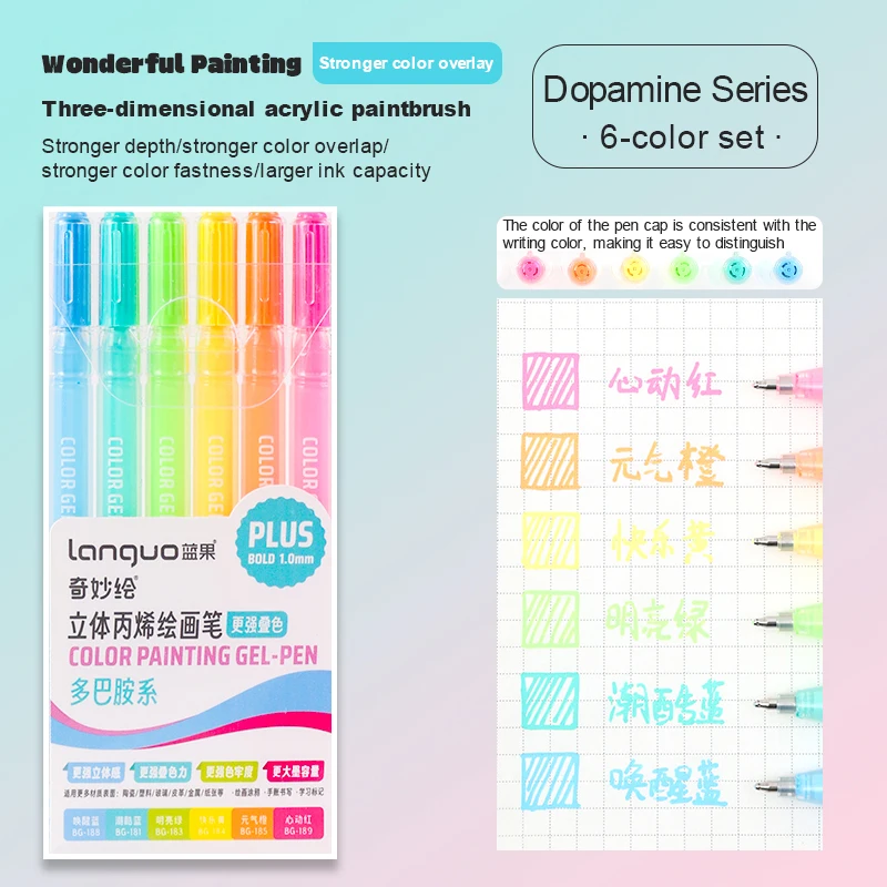 Languo Driedimensionaal Effect Acryl Schilderen Gel Pennen Set 1.0mm Tip Kawaii Briefpapier Student Kleur Tekening Pen Art levert