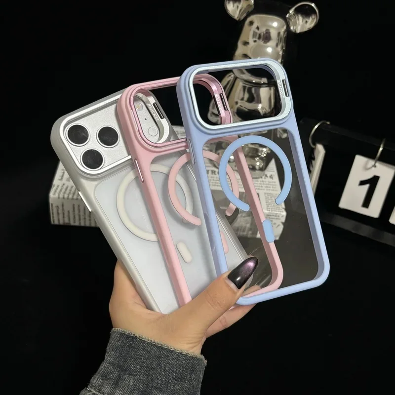 Transparent protective case with stand for MagSafe magnetic phone case compatible with for iPhone 181716 15 14 Plus 13 Pro Max