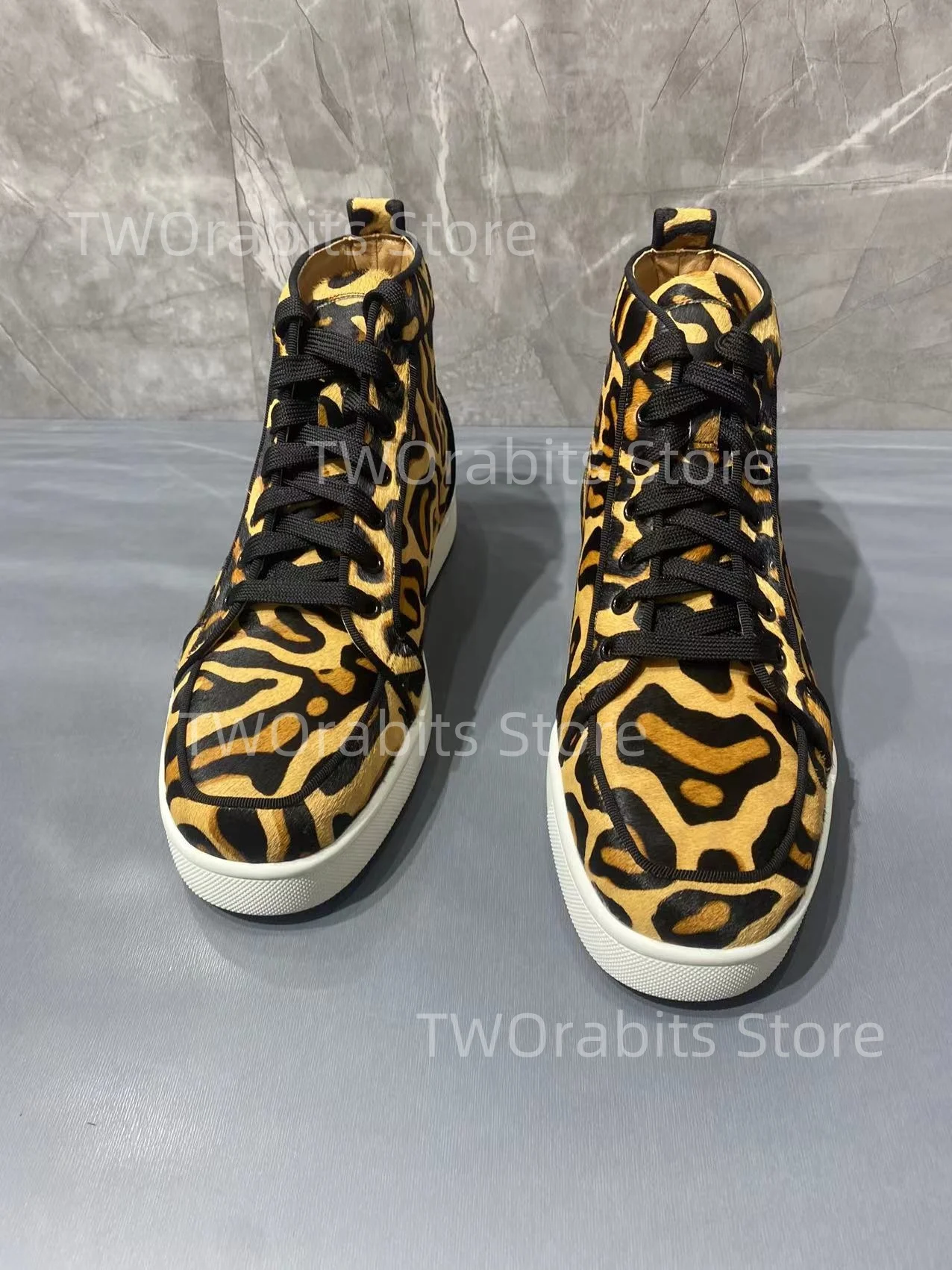 Leopard Print Hot Diamond Totem Men's Sports Shoes Bag Round Toe Flat Shoes Couple Black Suede Figure Shoes Casual Skateboard