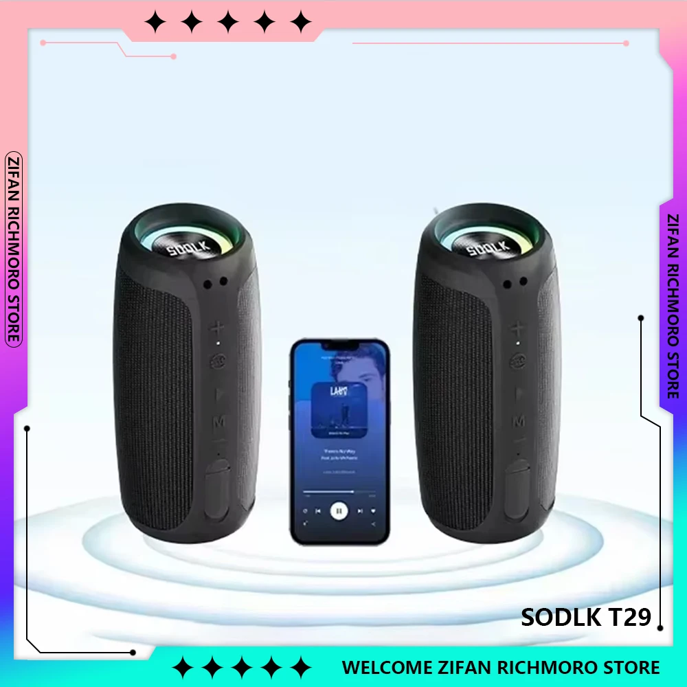 SODLK T29 Portable Bluetooth Speakers IPX7  Waterproof Deep Bass 60W High Power Outdoor Subwoofer 3D Stereo Surround Sound Box