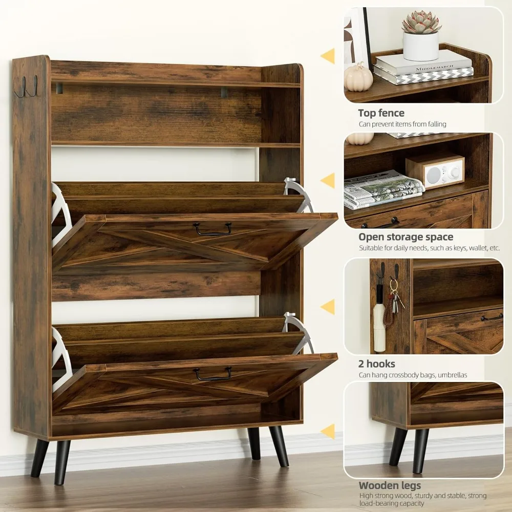 "خزانة أحذية المدخل مع مقعد وأدراج قابلة للطي ورف مفتوح" #4