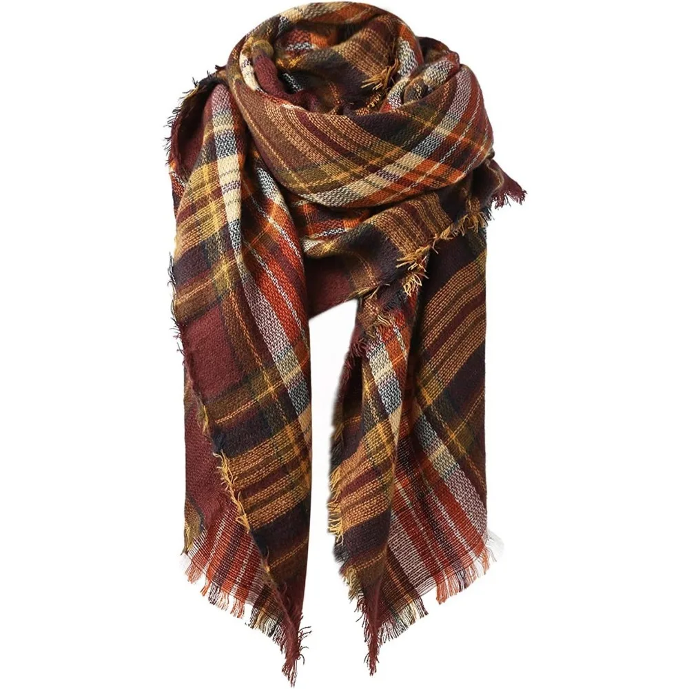 

American Trends Womens Fall Winter Scarf Plaid Tassel Soft Warm Blanket Scarves Womens Shawl Wraps