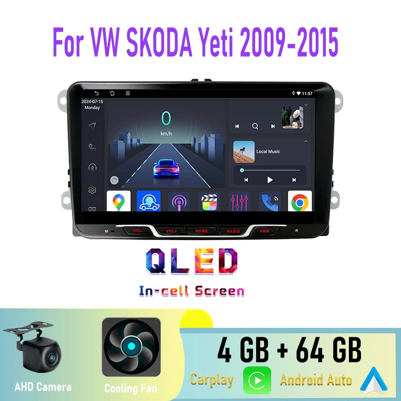 9 นิ้ว 4GB+64GB สำหรับรถยนต์ VW SKODA Yeti ปี 2009-2015 เครื่องเสียงติดรถยนต์ รองรับ CarPlay แผนที่ Google ระบบนำทาง GPS Android Auto สเตอริโอ ควบคุมพวงมาลัย