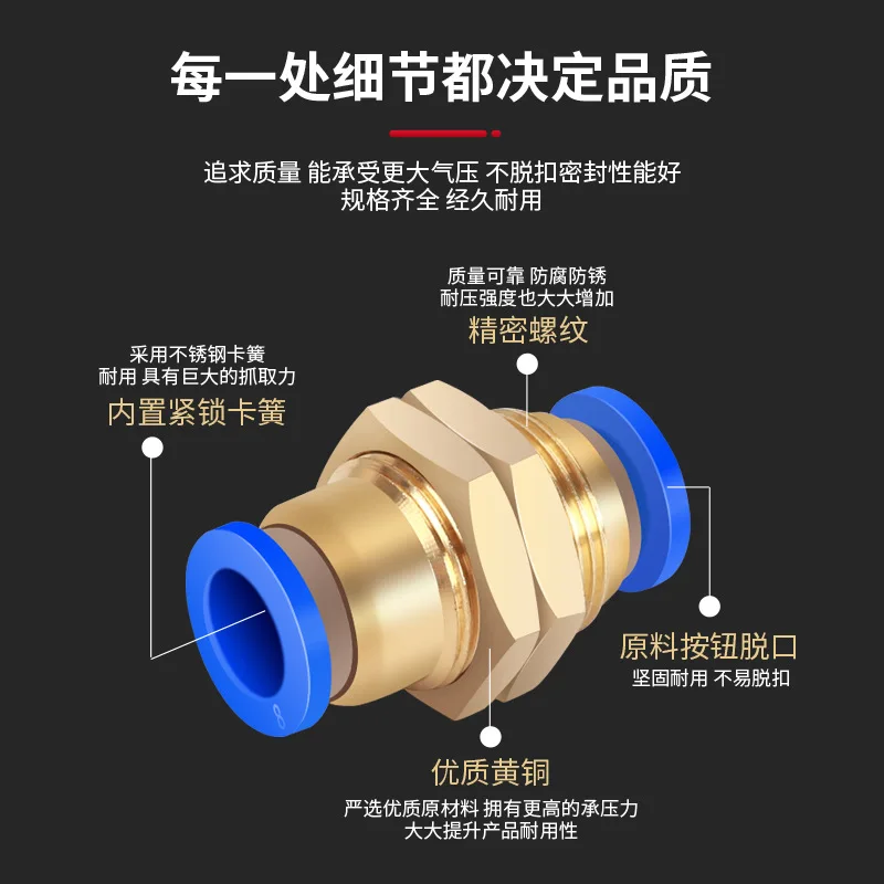 Pneumatic direct PM-4 quick plug PM-6 fast PM-8 trachea quick connector PM-10 baffle straight through PM-12