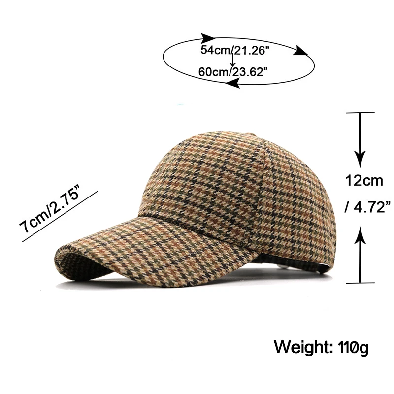 Brown Houndstooth Baseball Caps For Men Summer British Style Plaid Women Cap Brand Bone Trucker Hat Casquette Homme