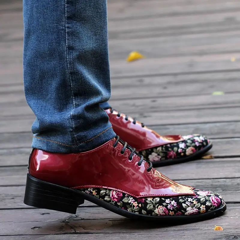 

Idopy New Spring Autumn Men Pointed Toe Stylish Faux Leather Boots Male Floral Leather Flower Shoes Booties