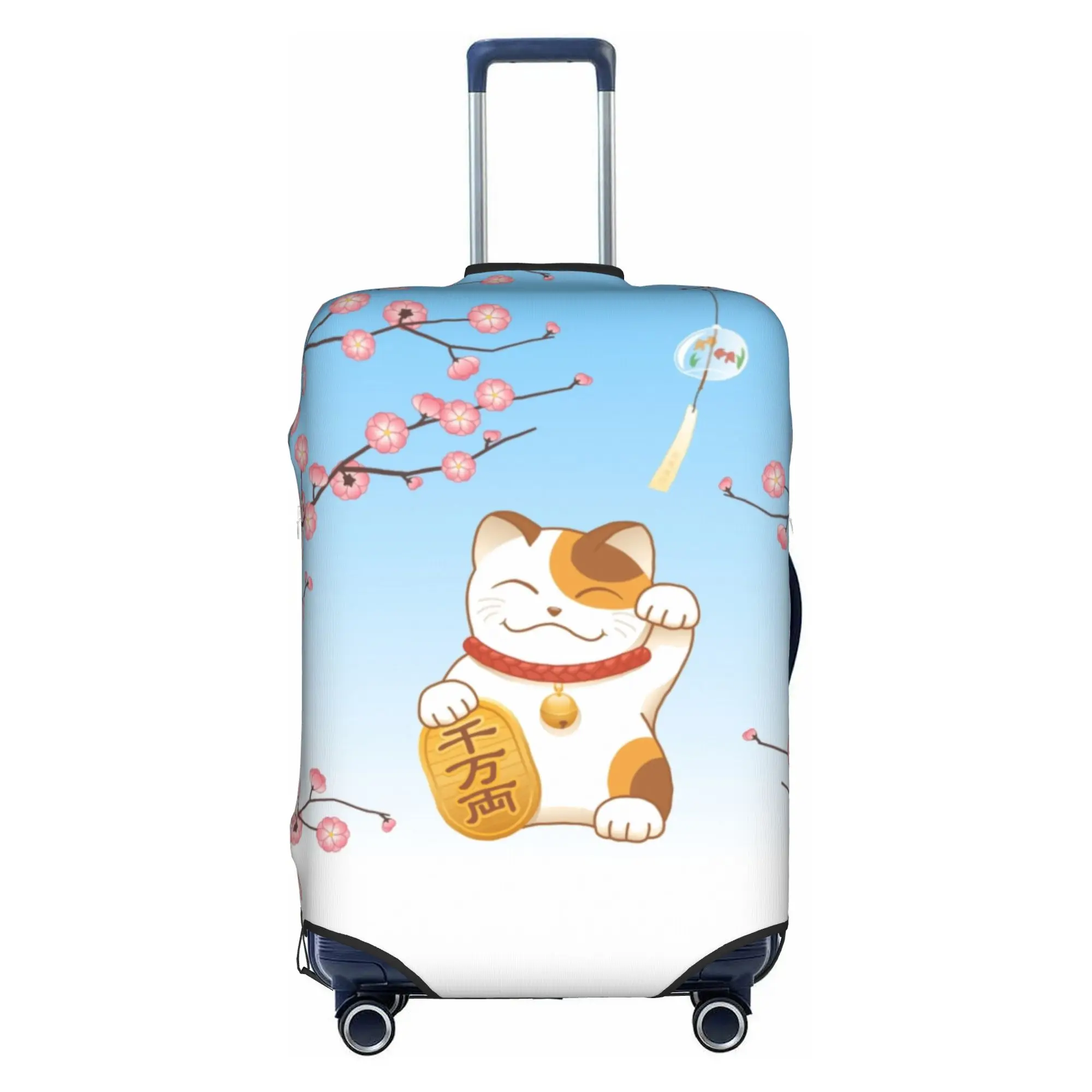 Japanese Sakura Maneki Neko Suitcase Cover Washable Lucky Cat Luggage Protective Covers for 18-32 inch