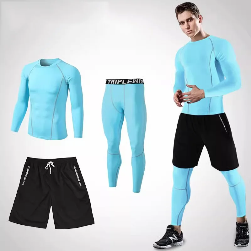 Jersey Jogging lengan panjang pria, pakaian legging Fitness GYM kaus olahraga berlari Set ski basket sepak bola setelan B36