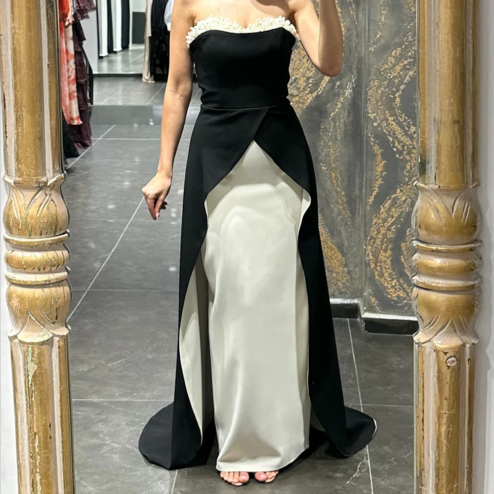 

Customized Mermaid Evening Dresses Floor-length Strapless Sleeveless Prom Gown Fashion Beading Crystal Simple Draped Party Gown
