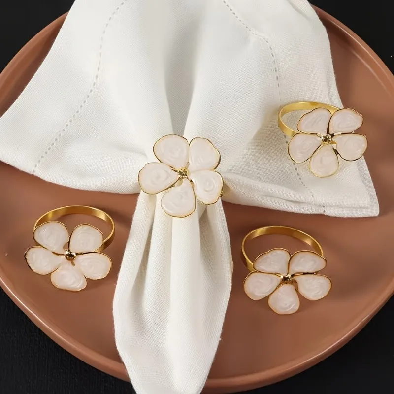 10PCS Enamel Flower Metal Fashion Versatile Napkin Ring Table Decor Napkin Buckle Wedding Banquet Table Setting Ornament