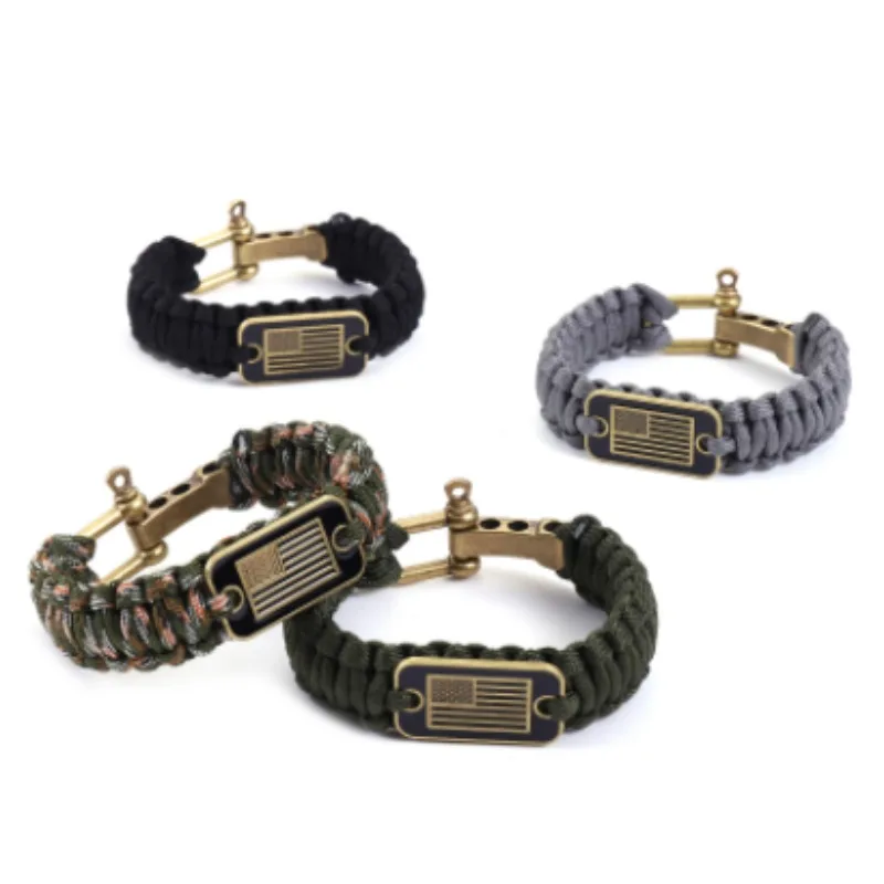 7-Core Adjustable Pracord Survival Bracelet with Bronze American Flag Hop Hiking Camping Outdoor Travel Gift for US Veterans image 6