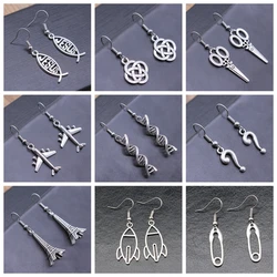 40 Styles Hotsale Women Earring Vintage Airplane Rocket Question Mark Tower Pin Scissors DNA Simple Cool Jewelry Handmade Gift