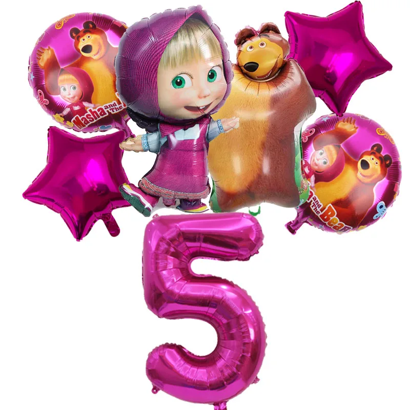Ensemble de ballons d'anniversaire numérotés rose Masha et l'ours, fournitures de fête pour enfants, décoration, jouet de dessin animé pour baby shower, globos, cadeau pour enfant