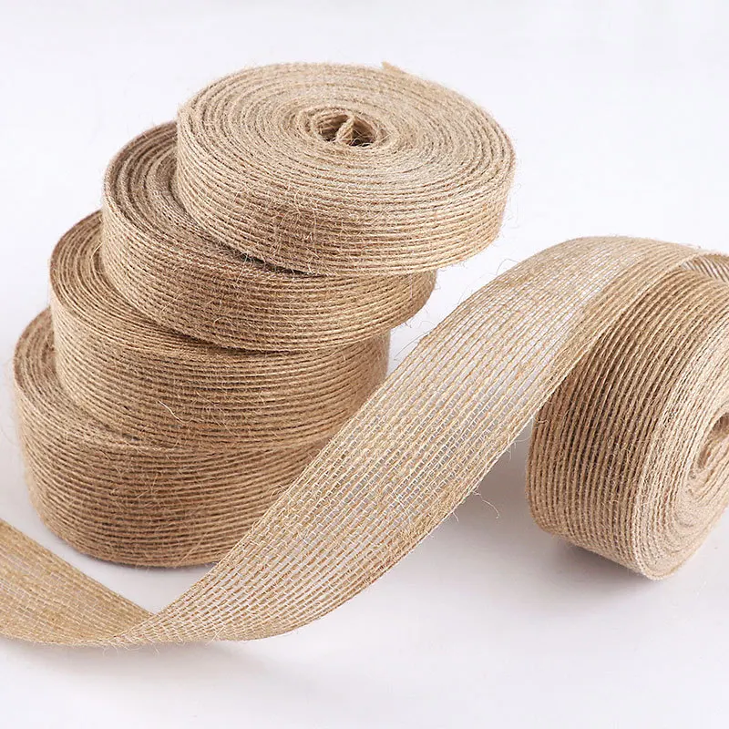 Natural Vintage Jute Burlap Ribbon Roll Yellow Linen Rope DIY Decorative Party Bow Christmas Handmade Fishing Line Packaging