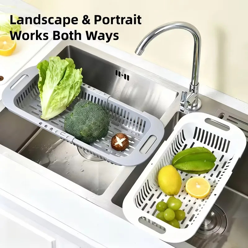 Expandable Sink Drain Basket, Retractable Plastic Fruits Vegetables Washing Strainer