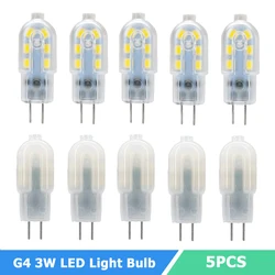 5pcs Mini G4 LED Light Bulb AC DC 12V 220V 3W LED Lamp 20W Halogen Light Replacement Warm/Cool White 3000-6000K Chandelier Lamp