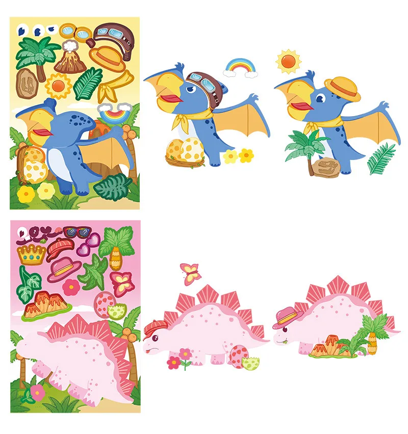 

8/16Sheets Cartoon Cute Dinosaur Puzzle Stickers DIY Decorative Children’s Puzzle Stickers Waterproof Daily Toys Gifts Stickers