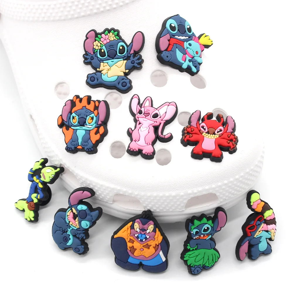 

Hot 1pcs Disney Cartoon Stitch PVC shoes charms Cute DIY Sandals Accessories for clogs shoe Decorations boy kids Birthday gifts