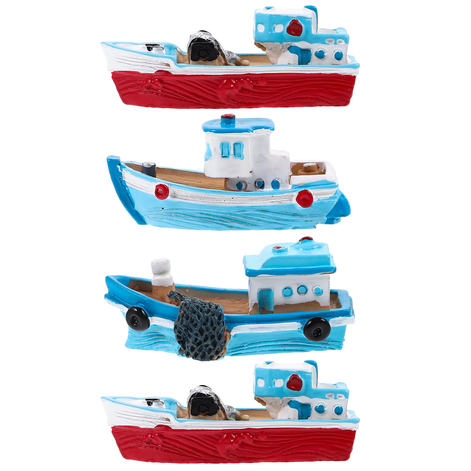 4 Pcs Fishing Boat Ornaments Toy Beach Decor Mat House Pirate Ship Nautical Decoration Resin