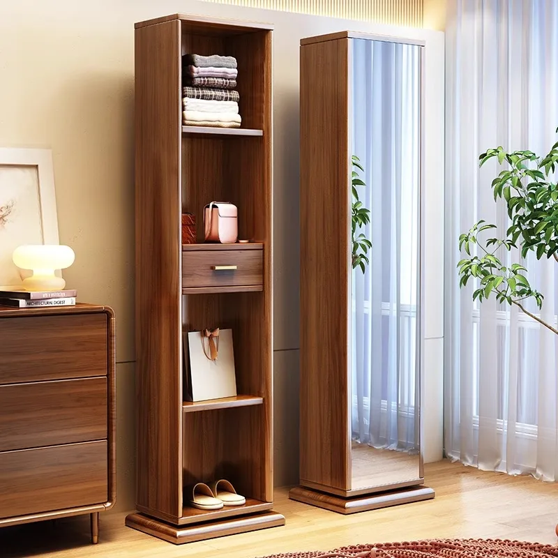 Solid wood full-length mirror rotatable full-body mirror household storage cabinet integrated fitting multi-functional floor