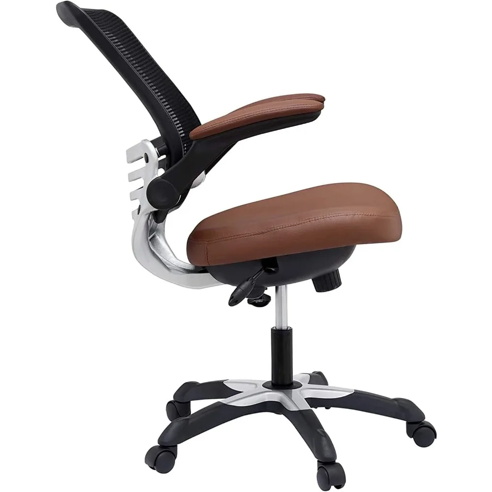 كرسي مكتب بمقعد من الفينيل باللون الأبيض من Modway Edge مع أذرع قابلة للطي - مكاتب كمبيوتر باللون الأسمر الداخلي #6