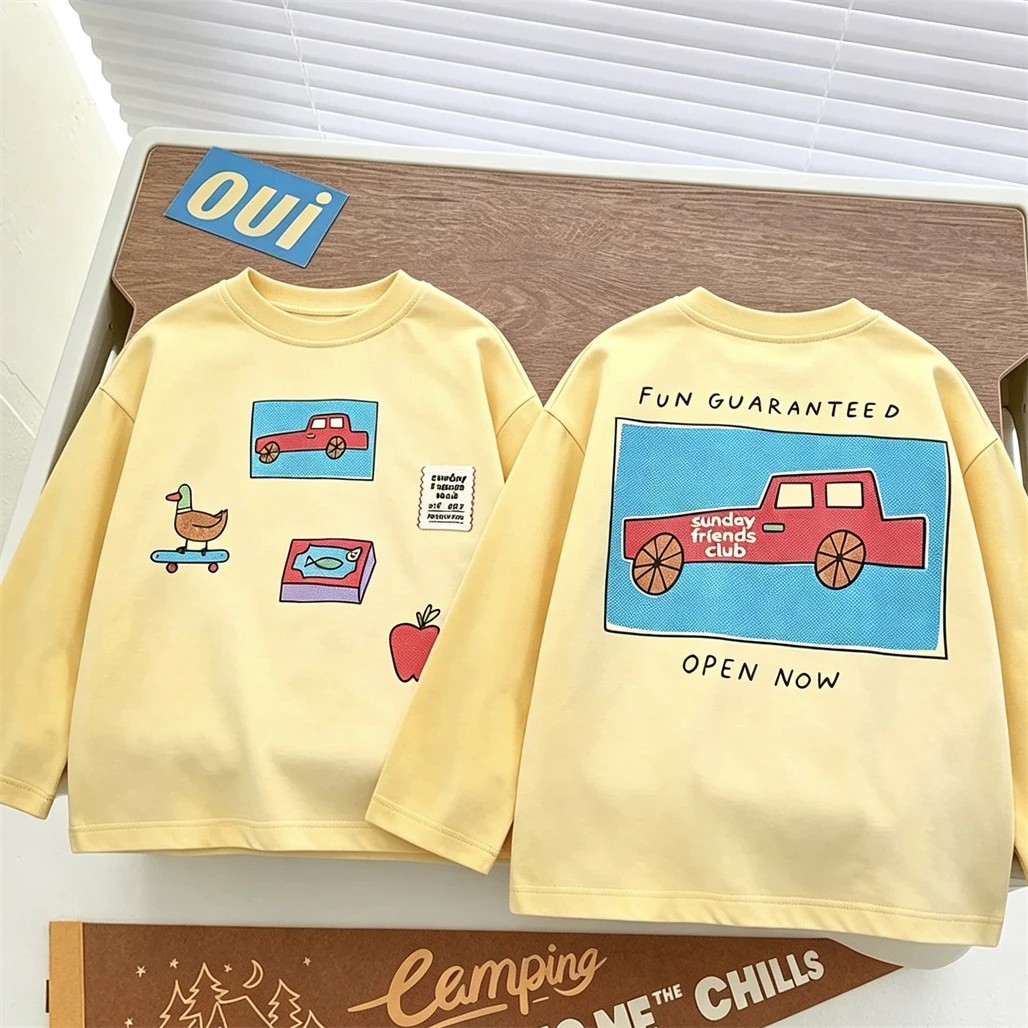 Cartoon Tops New Fashion Double-side Print TShirt Loose Casual Spring Clothing Pure Cotton Wear Child's Long-sleeved Pullovers
