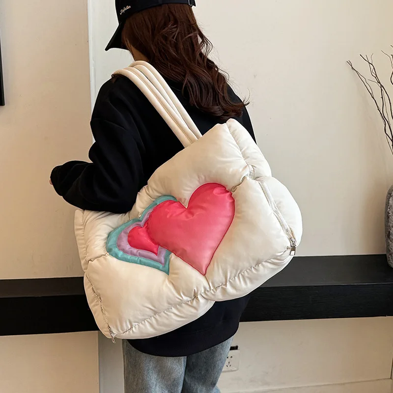 Autumn and Winter Down Jacket Bag 2024 New Collection Forest Sweet Girl Love Shoulder Bag Large Capacity Handheld Commuter Bag