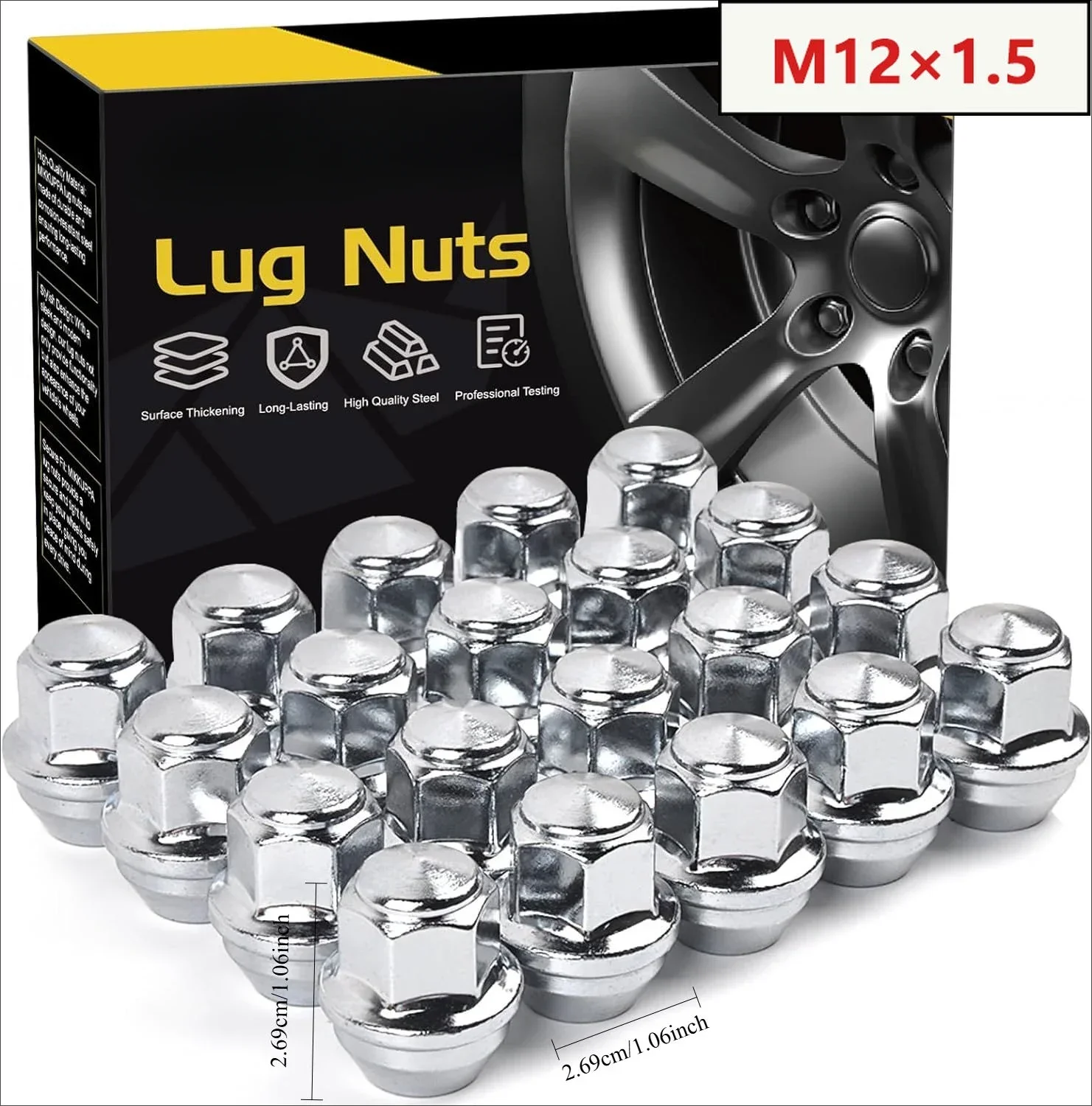 

20PCS M12x1.5 One-Piece Chrome OEM Factory Style Large Acorn Seat Lug Nuts Replacement for 2001-2022 Ford Escape etc.