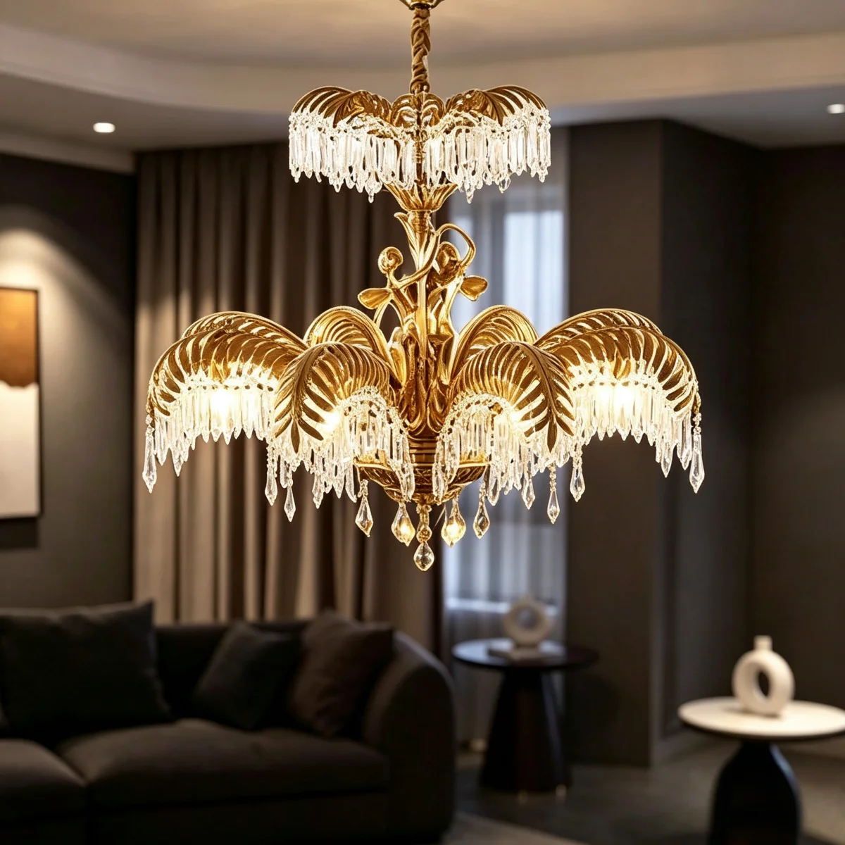 2026 French Royal Baroque Crystal Brass Chandelier Villa Hall Hotel Banquet Hall Home Light European Luxury Copper Pendant Lamp