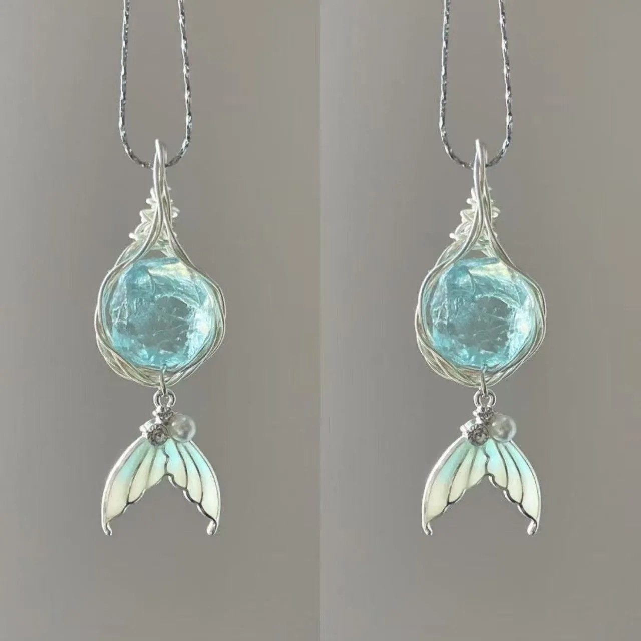 Bracelet Hand String Mermaid Tears Pendant Niche Fish-Tail Necklace For Women Summer Light-Luxury Clavicle Chain Necklace Gift