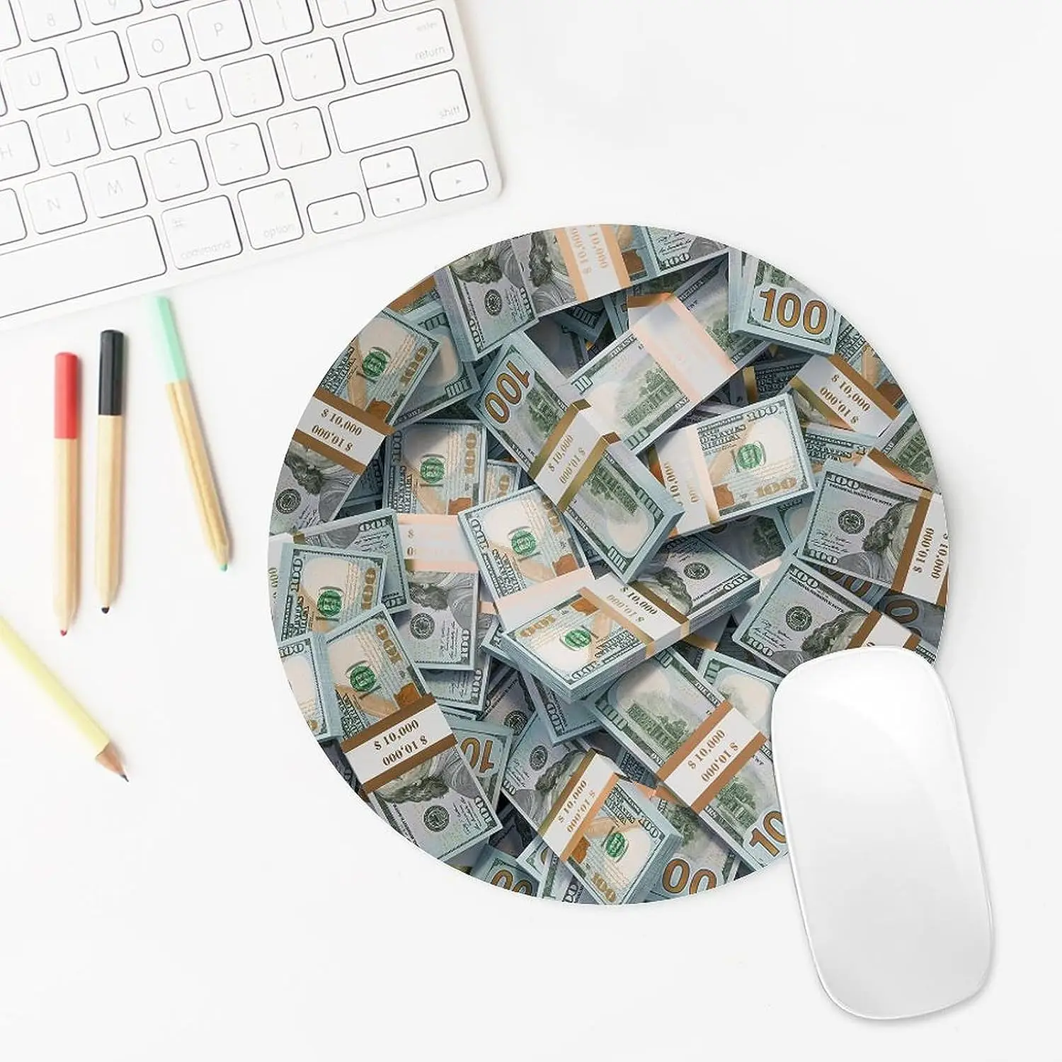 American Bill Dollar Round Mouse Pad Money Mouse Mat with Designs Non-Slip Rubber Mousepad for Gaming Office Work Computer