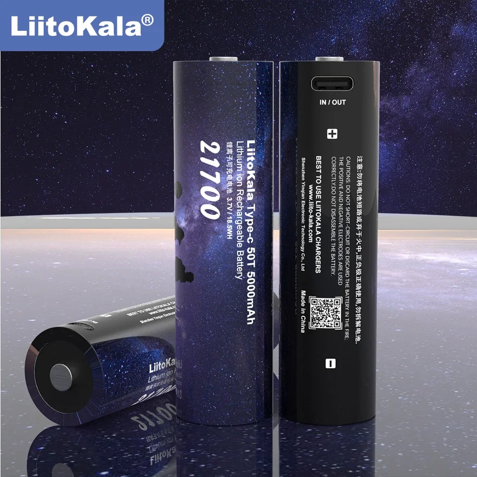1-5PCS Liitokala Type-C 50T 21700 100% Original Multi-function Lithium Battery 3.7V 5000mAh Type-C Input And Output 5V Output