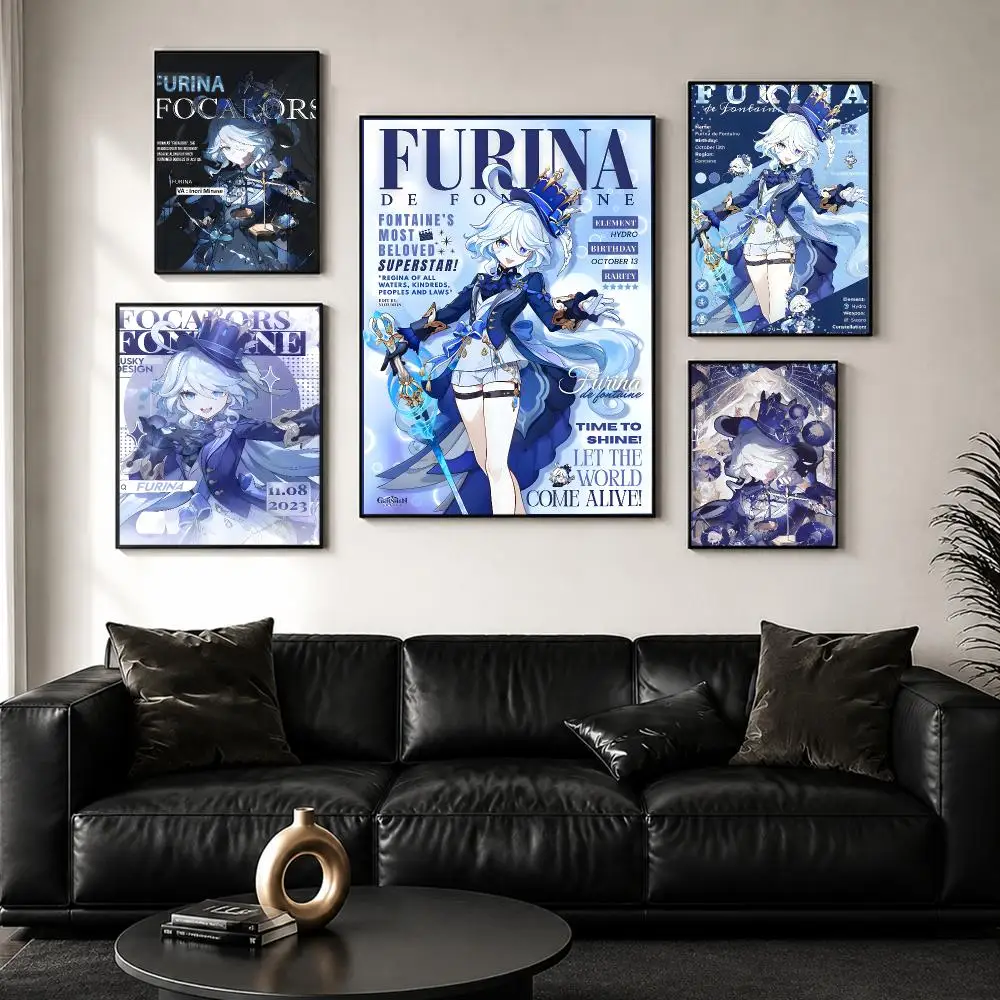 furina G-Genshin Impact Poster Perfect Sticker Self Adhesive Wall Art Decor for Home Office Dining Spaces