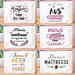 Trousse de maquillage imprimée en français, trousse de toilette de voyage, sacoches à crayons scolaires, cadeau diplômé pour Maitresse Atsem Aesh Avs