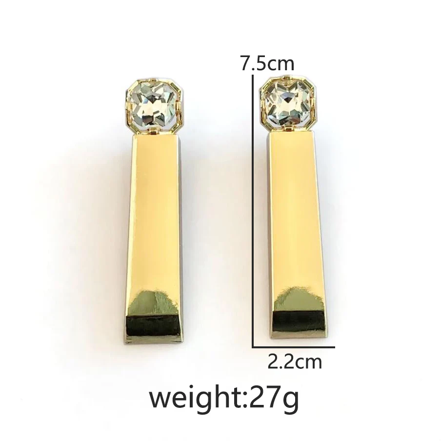 2026 New Golden Rectangle Metal Dangle Earrings Women Jewelry Indian Retro Geometric Statement Long Earrings With Rhinestone