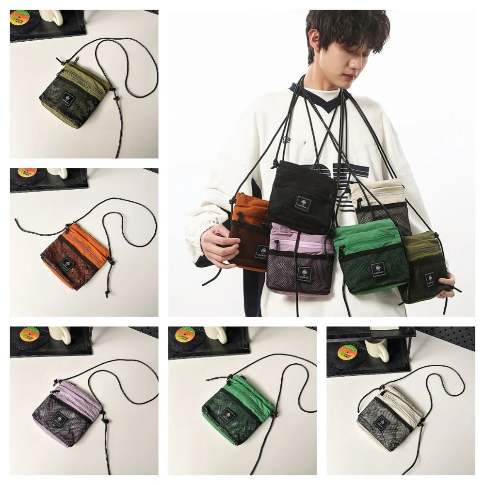 

Simple Multifunctional Crossbody Phone Pouch Sports Mesh Nylon Shoulder Bag Solid Color Korean Style Small Square Bag Unisex