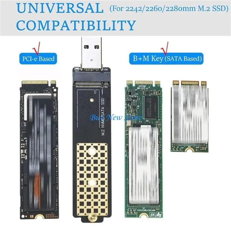 

20CE USB3.1 to M.2 NVME Adapter Card Dual-Protocol SSD Hard Disk Converter Board for 2242 2260 2280mm M.2 SSD