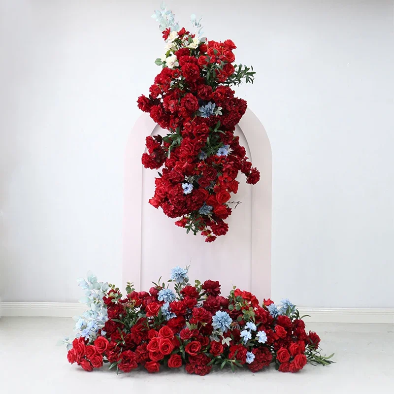 Customized 5D Floral Arrangement Red Artificial Flower Row for Wedding Decoration Party Event Backdrop Decor Hanging Flowers