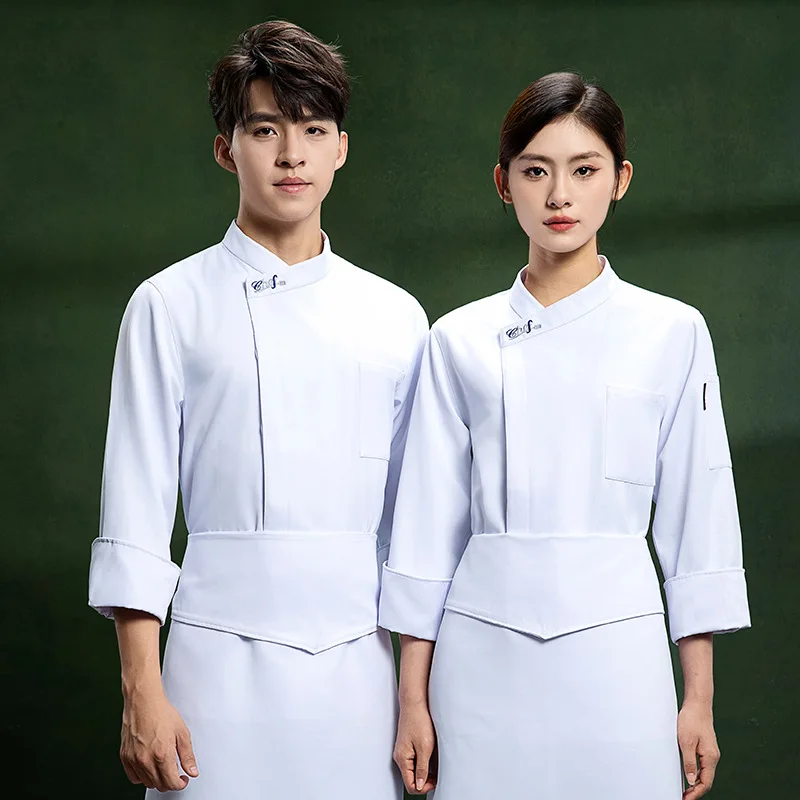 シェフジャケット ホワイト 厚手 長袖 大きいサイズ ホテル レストラン キッチン ウェイター ユニフォーム